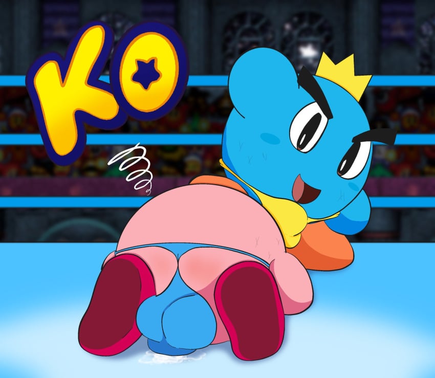 2boys ass backsack bald balls big_ass big_butt blue_skin boxing butt crown cum fat_ass fat_butt huge_ass huge_butt kirby kirby's_epic_yarn kirby_(series) knocked_out male male_only nintendo penis peterheat pink_skin prince_fluff text thick_ass thick_butt underwear