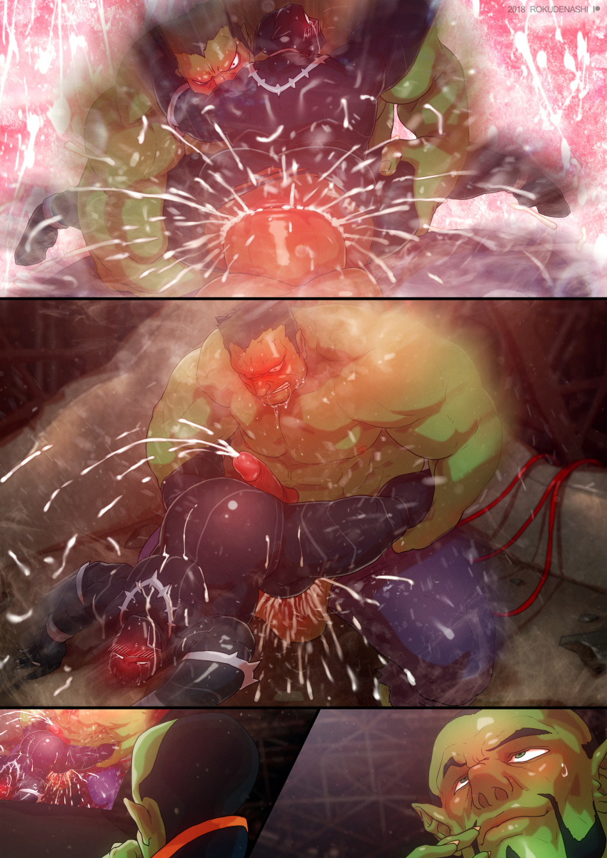 anal anal_sex balls bara big_belly big_penis black_panther_(marvel) boner comic cum cum_in_ass erection gay green_skin hulk hulk_(series) inflation male male_only marvel marvel_comics muscles muscular orgasm penis questionable_consent rokudenashi sex size_difference