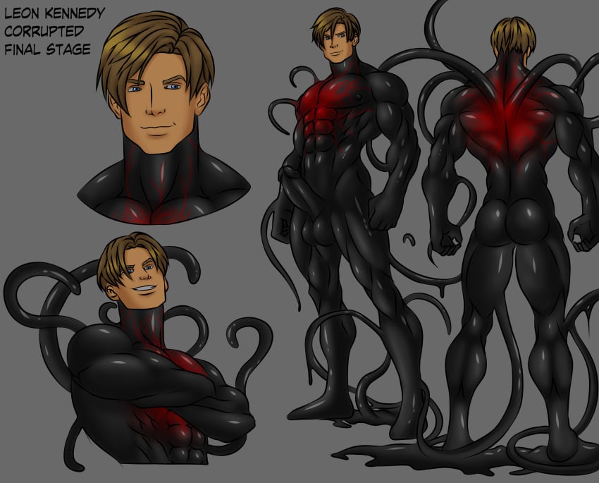 1boy absurd_res big_butt crossed_arms deimon21 erection leon_scott_kennedy male_only muscular_male resident_evil smiling_at_viewer symbiote tentacle