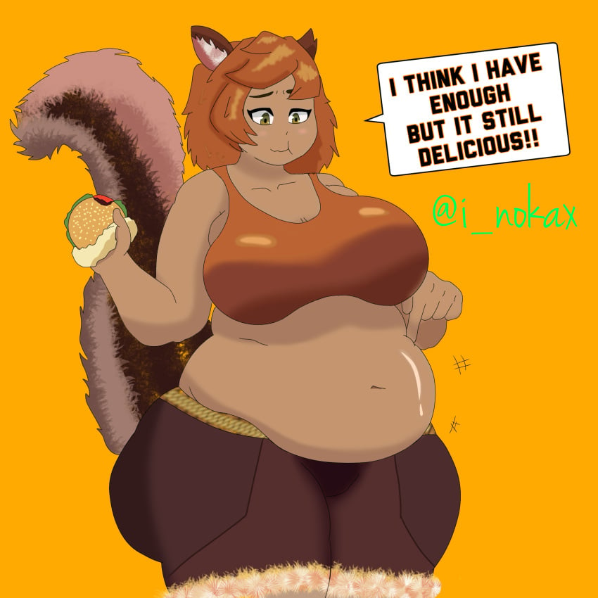 burger chubby_female eating fully_clothed i_noka marvel marvel_rivals morbidly_obese squirrel squirrel_girl_(marvel) squirrel_girl_(marvel_rivals) squirrel_tail