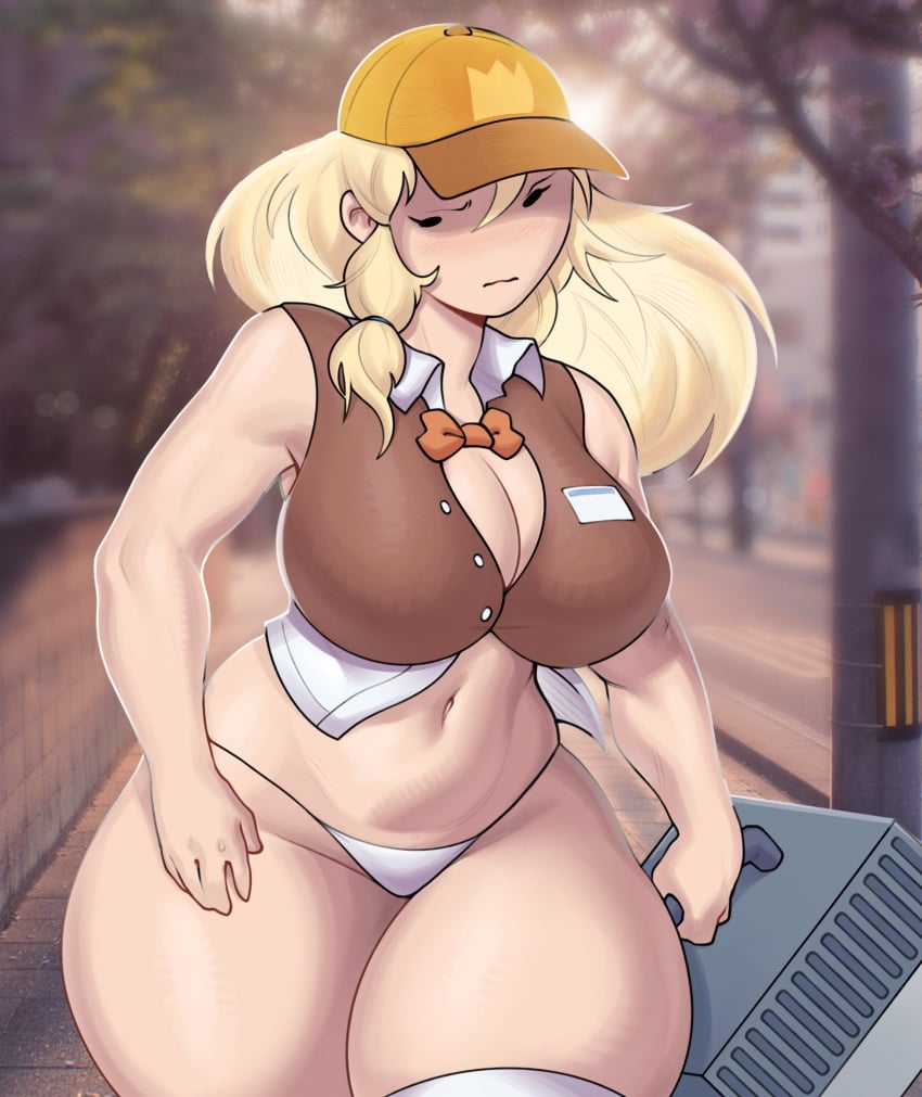 1girls adventure_time belly_button blonde_hair breasts casual clothing female fionna_campbell fionna_the_human_girl human pale_skin public solo stomach tagme white_panties