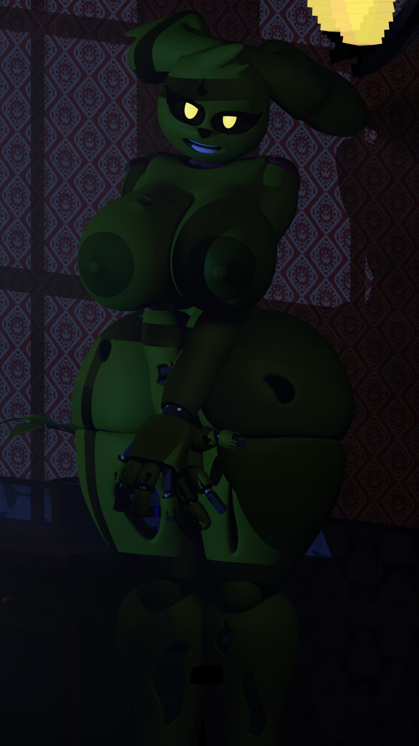 3d 4k 9:16 absurd_res animatronic female five_nights_at_freddy's five_nights_at_freddy's_3 geometryboymejia hi_res lagomorph leporid machine mammal nipples nude rabbit robot solo springtrap springtrap_(fnaf) video_games