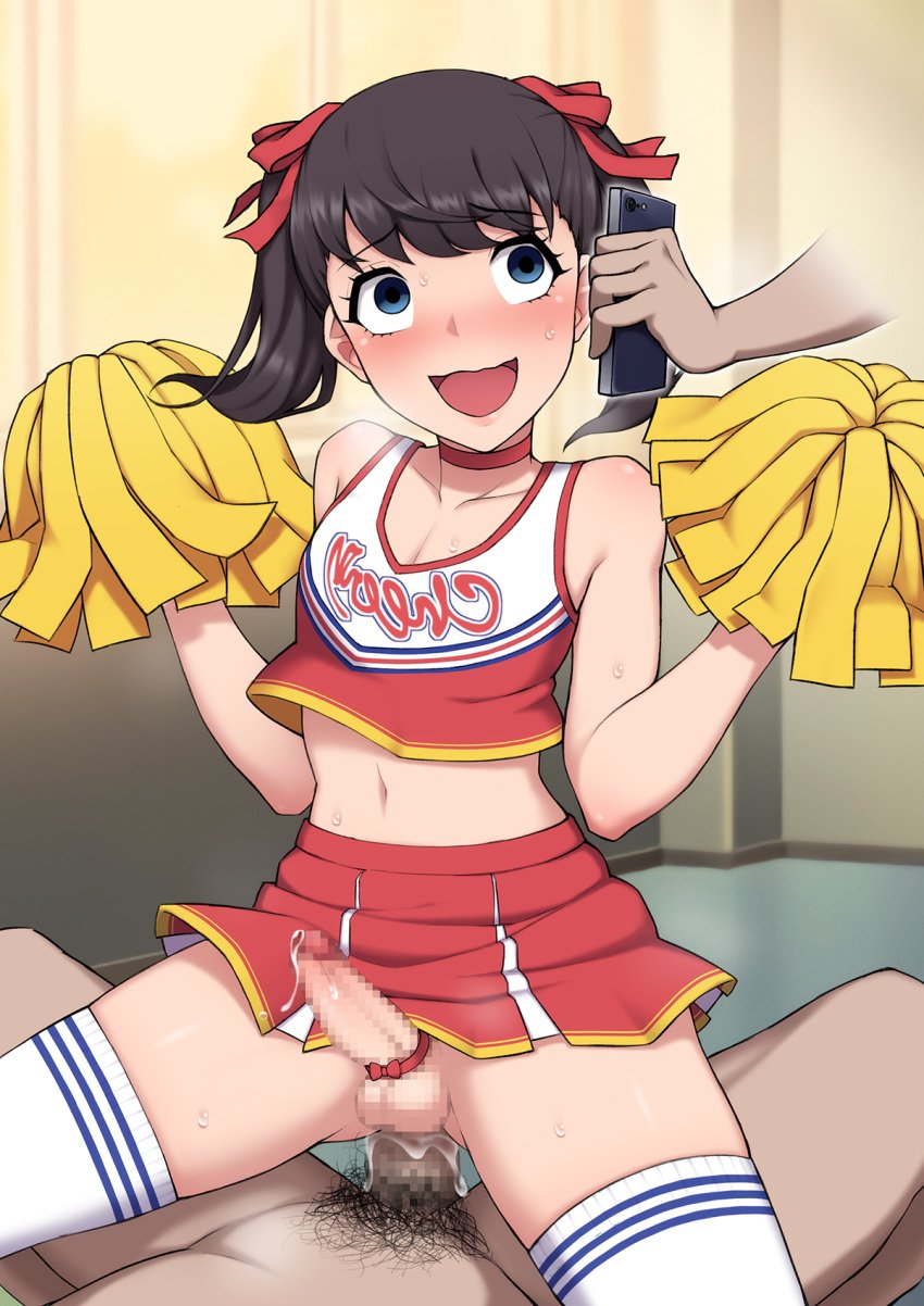 2boys ahe_gao anal anal_sex androgynous artist_cg ayu/ayumu_shiratori black_hair bottomless censored cheerleader cheerleader_outfit cheerleader_uniform cowgirl_position crossdressing cum cum_in_ass erection femboy feminine_male girly josou_mesu_ochi_fuuki_iin_kiyoku_tadashii_mohansei_ga_inran_bitch_ni_ochiru_made male male_cheerleader male_only mosaic_censoring penis phone pom_poms precum riding_penis sex sitting sitting_on_penis skirt smartphone smile stockings trap twintails wataya_2 yaoi