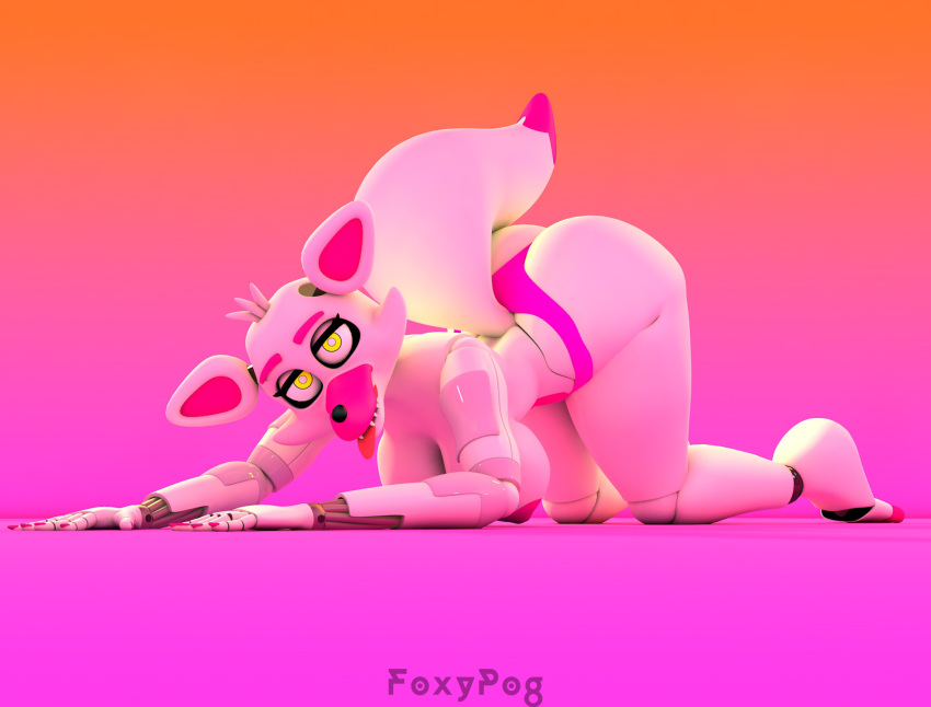 3d 3d_(artwork) big_ass big_breasts crawling five_nights_at_freddy's foxypog funtime_foxy_(fnaf) funtime_foxy_(fnafsl) looking_at_viewer solo solo_female tail tongue_out yellow_eyes