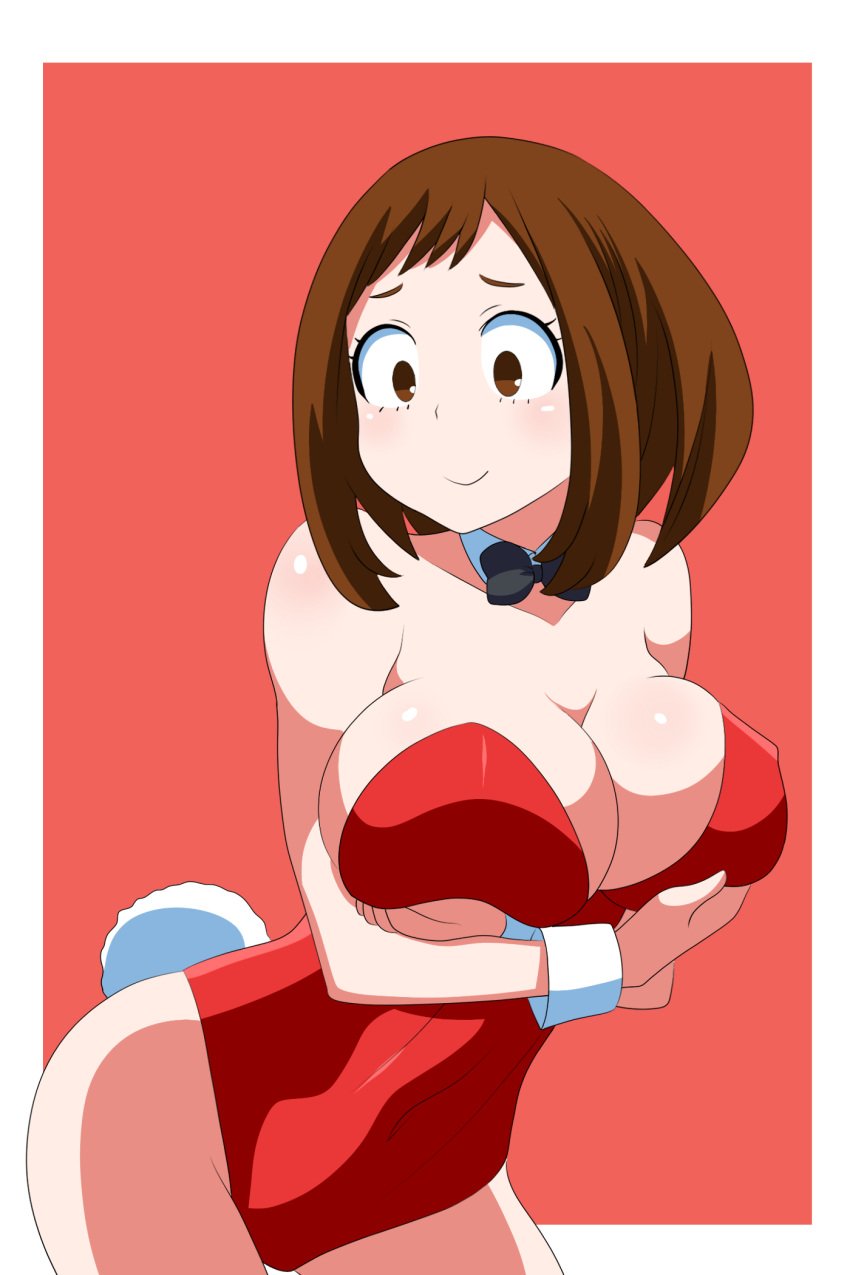 1girls big_ass big_breasts big_butt breast_grab bunnysuit busty chelsea_cola female female_only grabbing_own_breast huge_breasts my_hero_academia ochako_uraraka self_fondle solo teenager