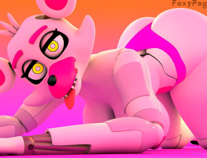 3d 3d_(artwork) big_ass big_breasts crawling five_nights_at_freddy's foxypog funtime_foxy_(fnaf) funtime_foxy_(fnafsl) looking_at_viewer tail tongue_out yellow_eyes