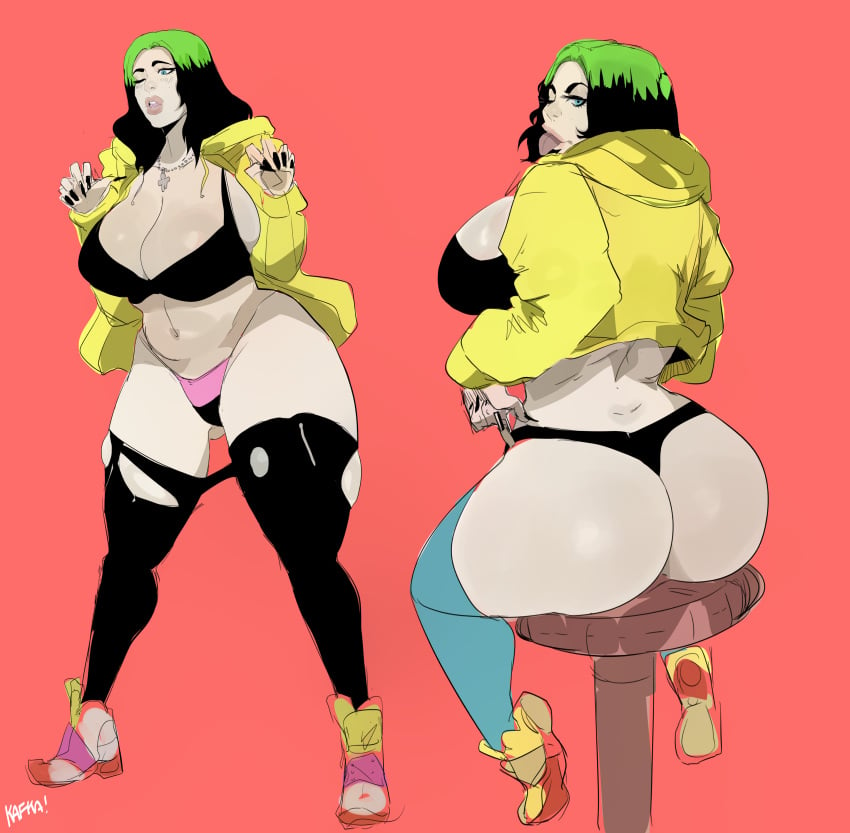 1girls alternate_ass_size alternate_breast_size ass big_ass big_breasts big_lips billie_eilish bimbo black_hair breasts celebrity chubby dat_ass emo female female_only goth green_hair high_heels huge_ass huge_breasts kafka_art large_ass large_breasts long_nails multicolored_hair punk real_person solo solo_female thick thick_thighs thighhighs thighs thong tongue_out voluptuous