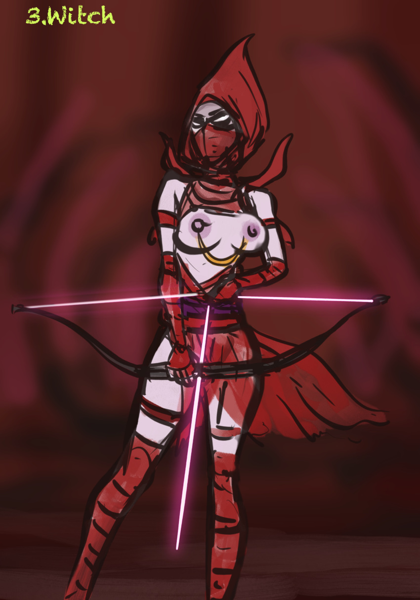 arrow berrythelothcat bow dathomiri detailed_background hood looking_away mask medium_breasts nightsister open_clothes sextember sketch star_wars tagme veil