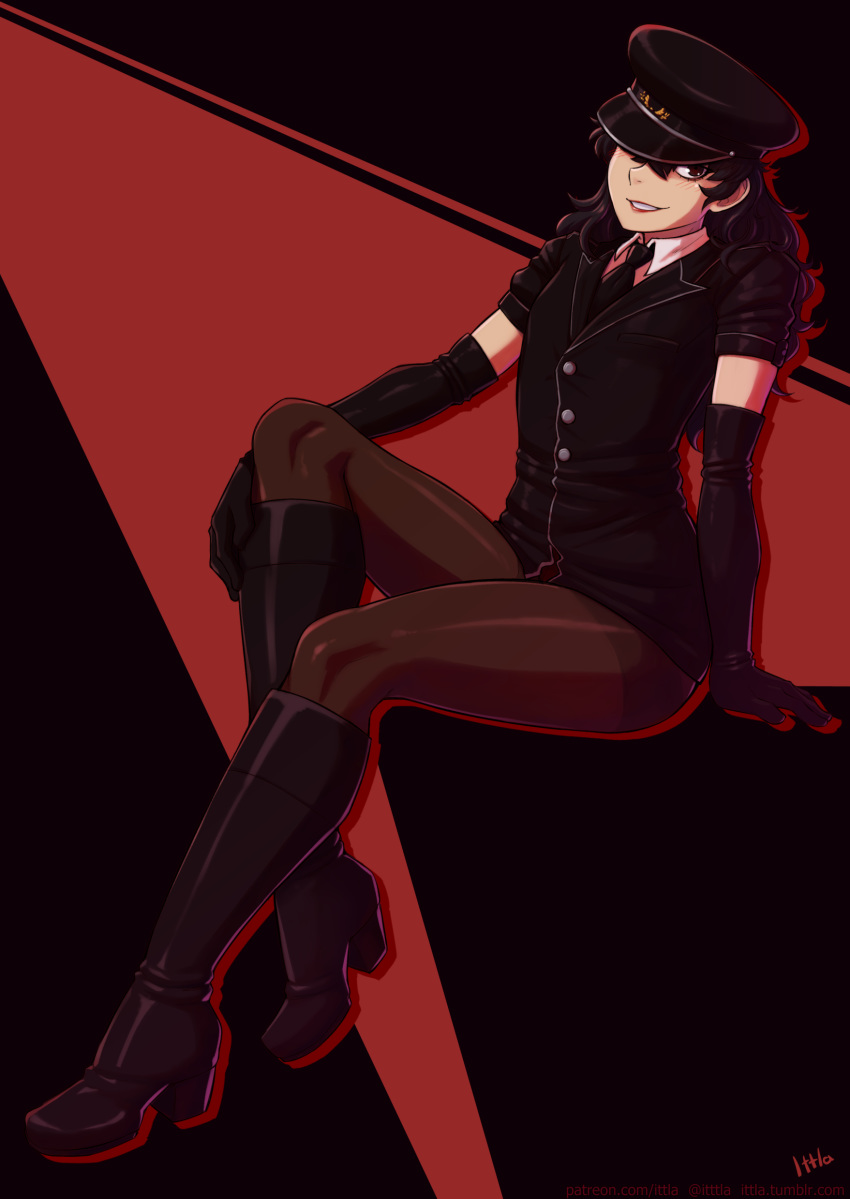 1boy akira_kurusu atlus boots crossdressing femboy gloves ittla joker_(persona) male male_only pantyhose persona persona_5 persona_5:_dancing_star_night police police_uniform ren_amamiya solo solo_male tagme trap