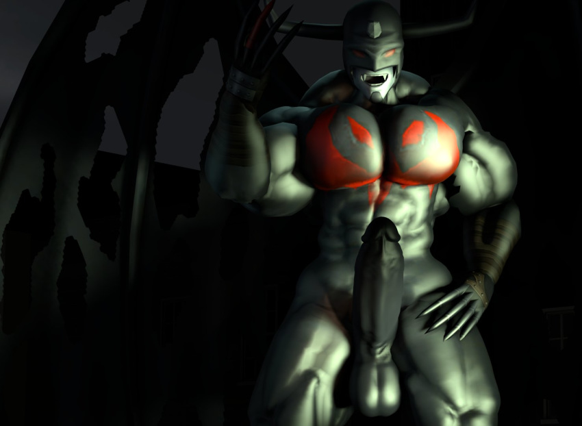 1boy 1male 3d 3d_(artwork) abs big_muscles big_penis bladesharks1 demon devimon digimon erection fangs hand_on_hip hyper hyper_muscles hyper_penis male male_only muscle muscles muscular muscular_legs muscular_male muscular_thighs open_mouth pecs penis sfm smile solo