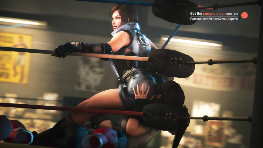 2girls 3d absurdres ass ass_grab ass_grope black_hair boots breasts brown_hair butt catfight cleavage crossover dead_or_alive dead_or_alive_5 defeat defeated dominated facesitting female female_domination female_with_female femdom fight fighting gloves held_down helpless highres kazama_asuka kokoro_(doa) lezdom multiple_girls pinned ponytail restrained sensual short_hair shorts sitting sitting_on_face sitting_on_person stinkface submissive tekken tekken7wallpapers tekken_7 wrestling wrestling_ring wrestlingryona yuri