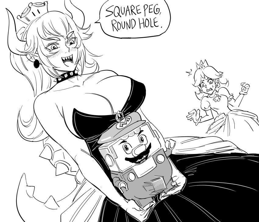 bb_(baalbuddy) bowsette english_text fully_clothed genderswap lego lego_super_mario mario mario_(series) monochrome new_super_mario_bros._u_deluxe nintendo princess_daisy super_mario_bros. tagme text_bubble very_high_resolution white_background