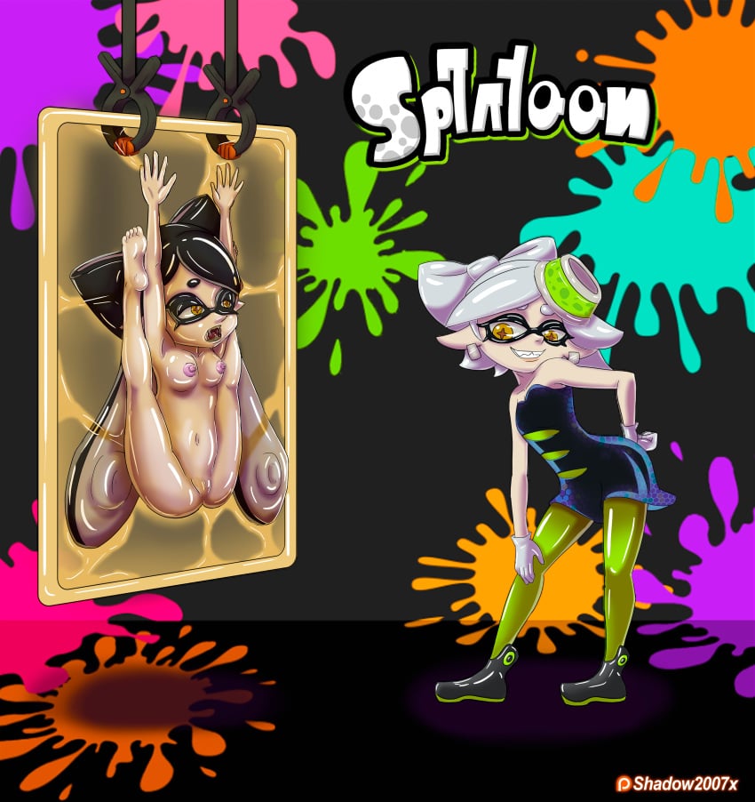 2017 callie_(splatoon) commission femdom highres latex marie_(splatoon) nintendo shadow2007x splatoon translucent vacuum vacuum_bed