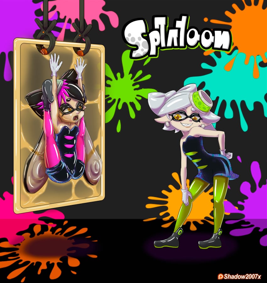 2017 2girls callie_(splatoon) commission female female_focus female_only femdom highres latex marie_(splatoon) multiple_girls nintendo png shadow2007x splatoon tagme translucent vacuum vacuum_bed