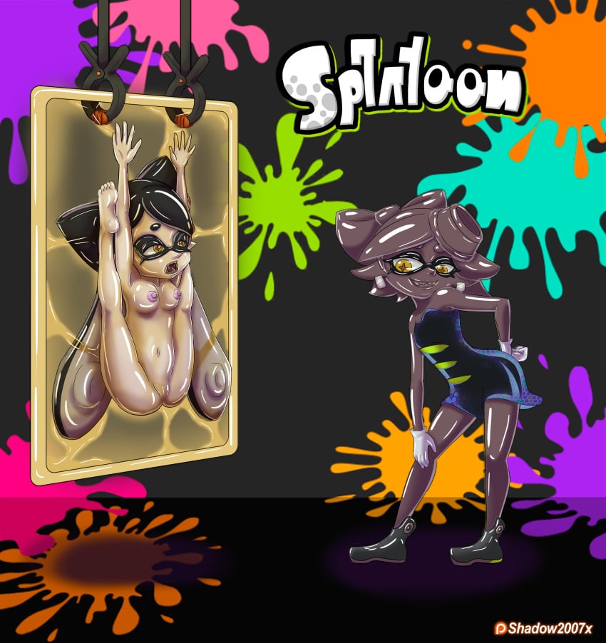 2017 callie_(splatoon) commission femdom highres latex marie_(splatoon) nintendo shadow2007x splatoon translucent vacuum vacuum_bed