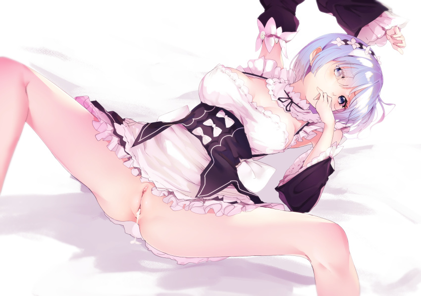 anus cum maid no_bra nopan pussy re:zero_kara_hajimeru_isekai_seikatsu rem_(re:zero) skirt_lift suwakana uncensored