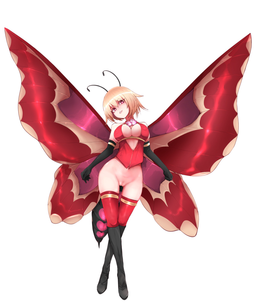 <3_eyes 2020 alpha_channel animal_humanoid antennae_(anatomy) arthropod azalea_(nanostar) blonde_hair boots bottomless breasts butterfly_girl butterfly_wings clothed clothing digital_media_(artwork) fairy female flower genitals gloves hair handwear heart hi_res humanoid insect_girl insect_wings legwear lepidopteran lepidopteran_wings looking_at_viewer mammal monster_girl nanostar plant png pussy red_eyes simple_background solo stinger thigh_highs topwear transparent_background wings