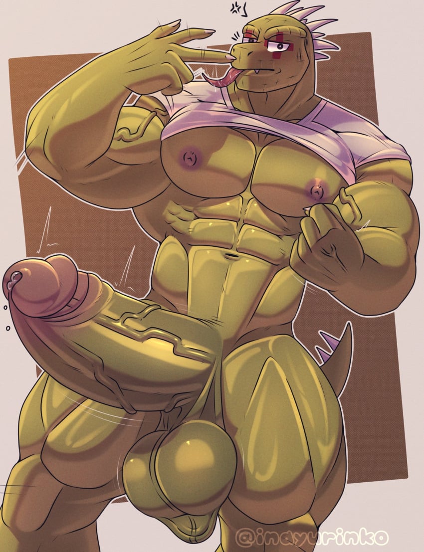 2025 abs annoyed anthro balls barazoku biceps big_balls big_muscles big_penis bodily_fluids bottomless caiman_lizard clothed clothing dorohedoro dripping erection genital_fluids genitals green_body hi_res huge_cock inayurinko kaiman_(dorohedoro) lizard looking_at_viewer male muscular muscular_anthro muscular_legs muscular_male muscular_thighs nipples penis precum precum_drip raised_clothing raised_shirt raised_tank_top raised_topwear reptile scalie shirt shirt_only simple_background solo spikes spikes_(anatomy) tank_top tank_top_only thick_thighs tongue tongue_out topwear topwear_only vein veiny_muscles veiny_penis watermark wet_tongue white_clothing white_shirt white_tank_top white_topwear