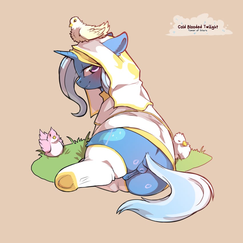 animal_genitalia animal_pussy anus artist_name ass avian beak bedroom_eyes bird blue_body blue_hair blue_tail blush clothed clothing cold-blooded-twilight cutie_mark dock_(anatomy) english_text equid equine equine_anus equine_genitalia equine_pussy female feral friendship_is_magic genitals hair hasbro hi_res hooves horn legwear long_hair looking_at_viewer looking_back mammal multicolored_hair my_little_pony mythological_creature mythological_equine mythology narrowed_eyes nun pink_eyes pussy quadruped seductive solo stockings tail text thigh_highs trixie_(mlp) two_tone_hair two_tone_tail unicorn