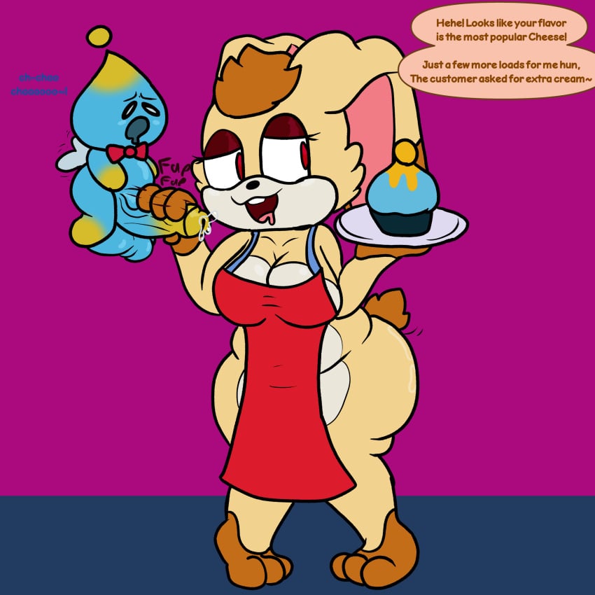 1:1 absurd_res aged_up apron apron_only bodily_fluids breasts chao_(sonic) cheese_the_chao chibitay clothing cream_the_rabbit cupcake dark_eyelids dripping drooling female floppy_ears food genital_fluids handjob hi_res lagomorph leporid lop_ears male male/female mammal penile precum precum_drip rabbit saliva sega sex size_difference sonic_(series) sonic_the_hedgehog_(series) wide_hips