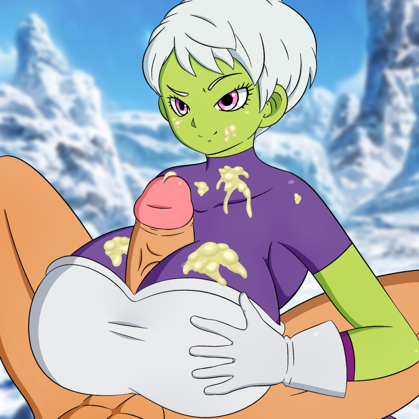 1boy 1boy1girl 1girls alien_girl big_breasts big_girl big_penis breast_grab breast_squeeze cheelai chubby chubby_female cum cum_between_breasts cum_in_mouth cum_on_body cum_on_breasts cum_on_face cum_on_upper_body cumming dragon_ball dragon_ball_super ejaculation_between_breasts female green_hair green_skin human humanoid interspecies kabokondo90 looking_at_viewer paizuri penis pink_eyes sex short_hair straight unseen_male_face white_hair