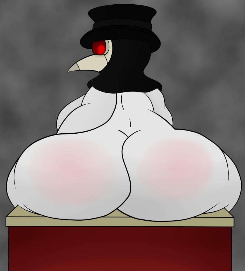 ass big_butt breasts hat hood looking_back mask plague_doctor red_eyes terebision