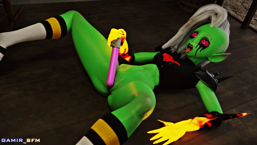 3d ahe_gao blender bottomless dildo_in_pussy disney gamir_sfm green_skin laying_down lord_dominator masturbation pussy wander_over_yonder