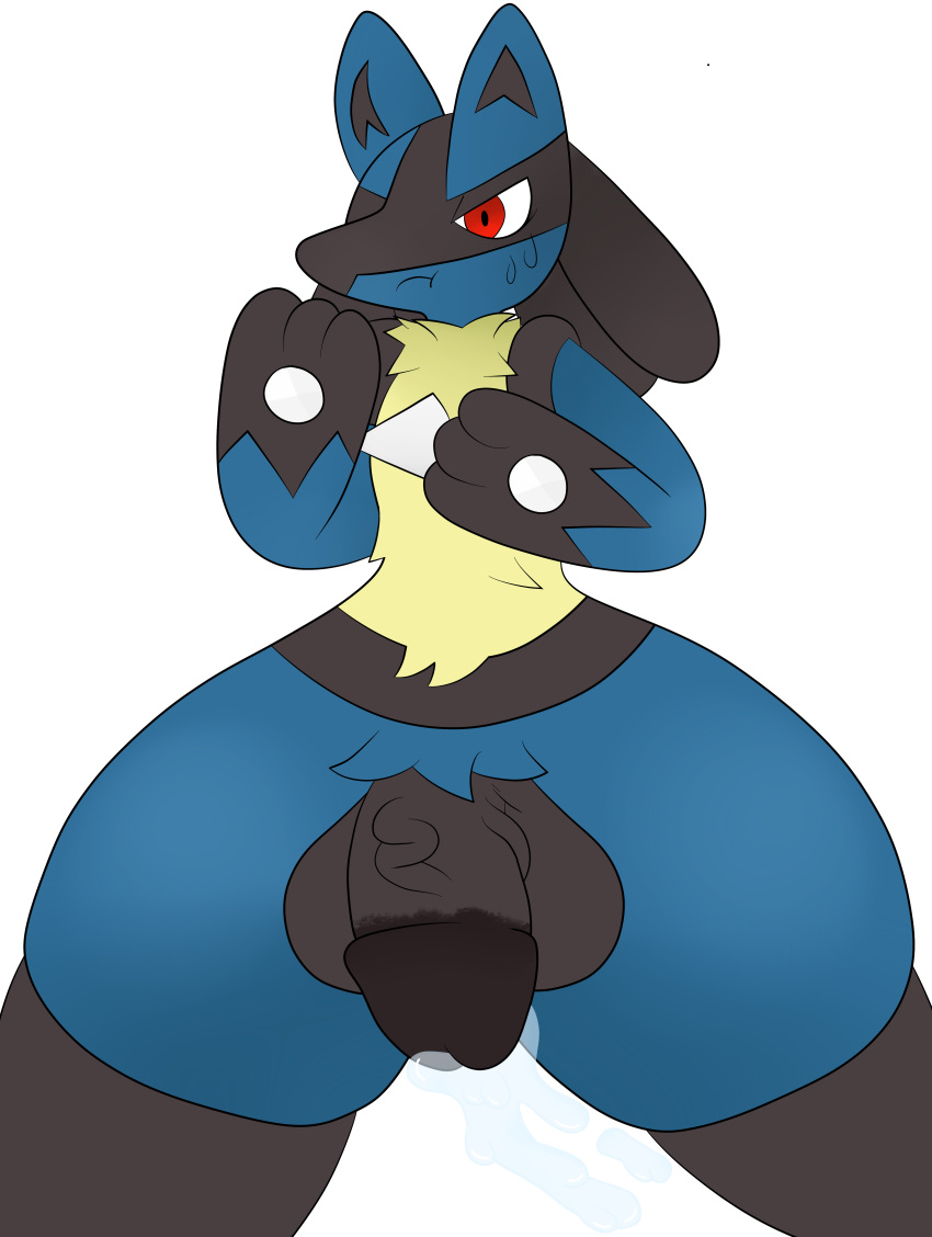 anthro flaccid lucario male_only penis pokemon pokemon_(species) precum standing sweatdrop terebision thighs