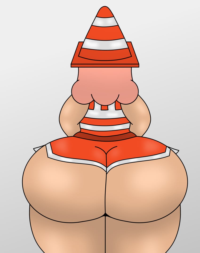 1girls ass backside behind cone cone_hat female female_focus female_only large_ass large_butt pink_hair safety_sally shorts terebision thick_thighs thighs traffic_cone vest