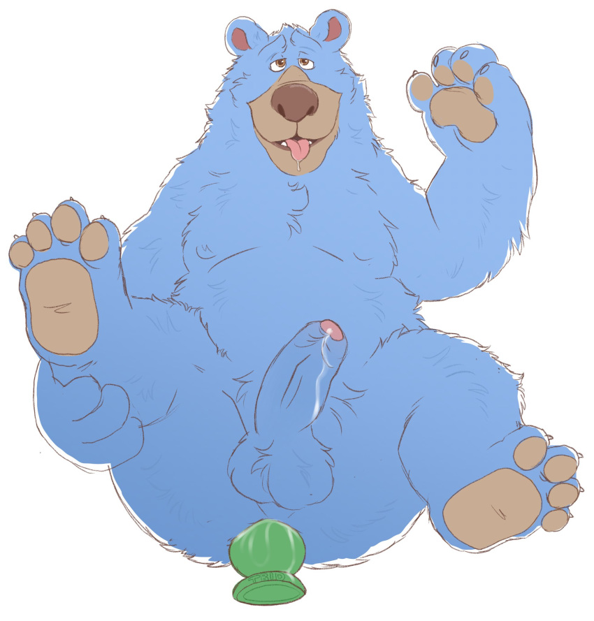 2020 anal anal_masturbation anthro ass balls belly blue_body blue_fur boomer_(wonder_park) celestial erection fur genitals hi_res ilion_animation_studios male male_only mammal masturbation moobs nickelodeon nipples overweight overweight_anthro overweight_male paramount_animation paramount_pictures penis simple_background solo tongue tongue_out ursid white_background wonder_park