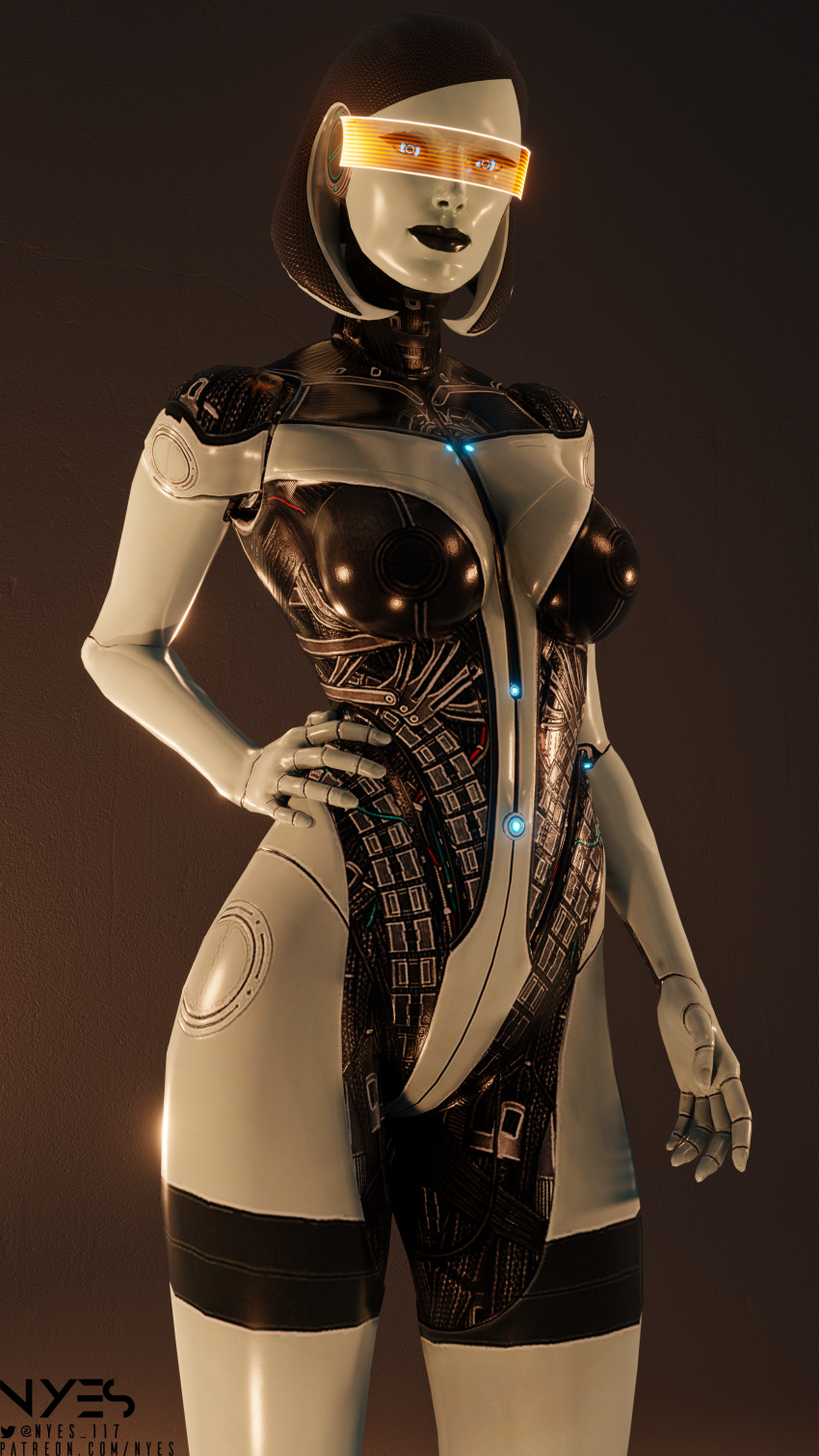 1girls 3d breasts edi female female_only mass_effect mass_effect_3 nyes117 orange-tinted_eyewear pinup red-tinted_eyewear robot solo standing tagme tinted_eyewear visor