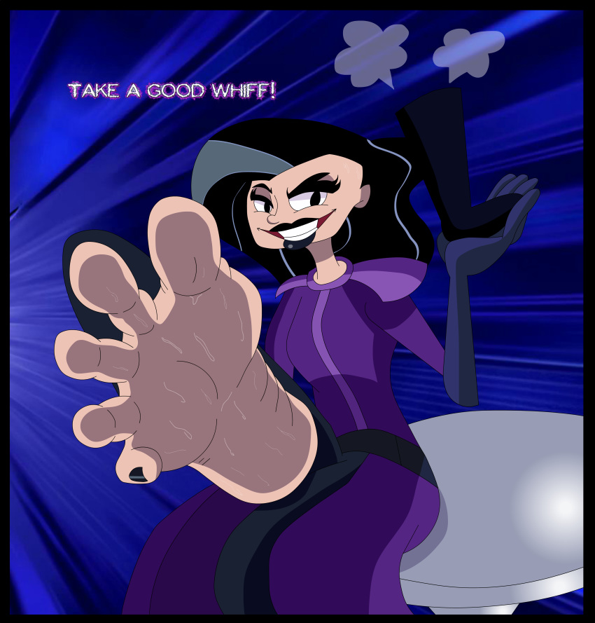 barefoot battletoads battletoads_(2020) black_hair dark_queen feet female foot_focus soles solo sweaty_feet t95master toes