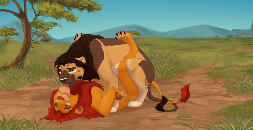 anal anal_sex closed_eyes delta_x3 detailed_background disney duo felid feral feral_on_feral furry_only happy happy_sex licking lion looking_pleasured lying malaika4 male male/male male_only male_penetrated male_penetrating male_penetrating_male mammal mane no_humans nude on_back pantherine penetration quadruped sex simba the_lion_king tongue tongue_out