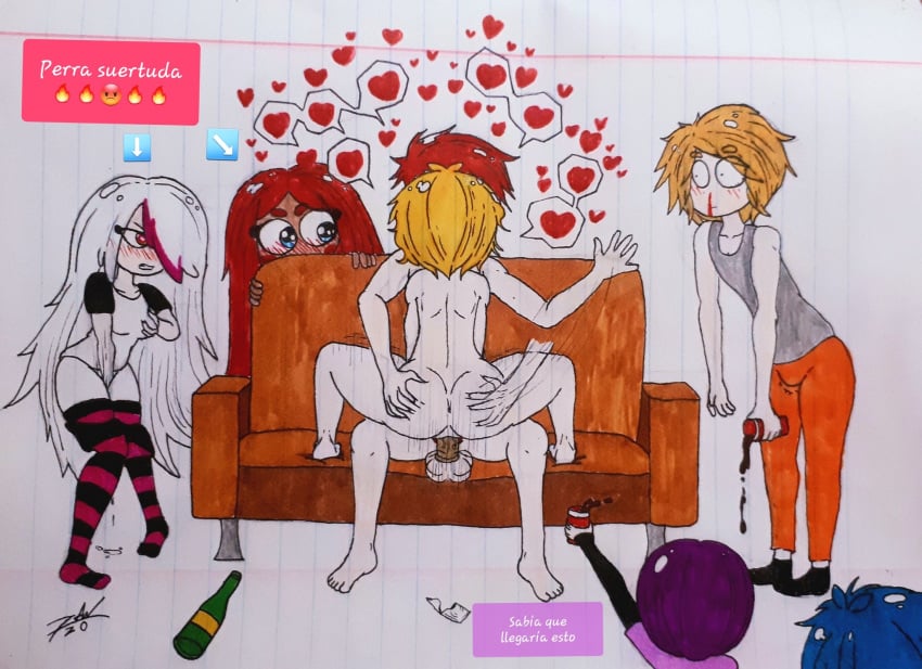 2boys 3girls aiden_fox_(fnafhs) ann_chica_(fnafhs) bon_(fnafhs) bonnie_(fnafhs) chica_(fnafhs) drawing drunk fhs fhsz3r0 fnafhs fnafhs_z3ro foxy_(fnafhs) meg_(fnafhs) springtrap_(fnafhs) toddy_(fnafhs)