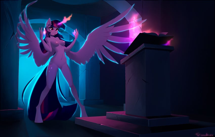 2020 absurd_res alicorn anthro breasts cutie_mark detailed_background digital_media_(artwork) equid eyelashes female fingers friendship_is_magic genitals hasbro hi_res horn magic magic_user mammal my_little_pony nude princess_twilight_sparkle_(mlp) pussy solo twilight_sparkle_(mlp) vincher wings