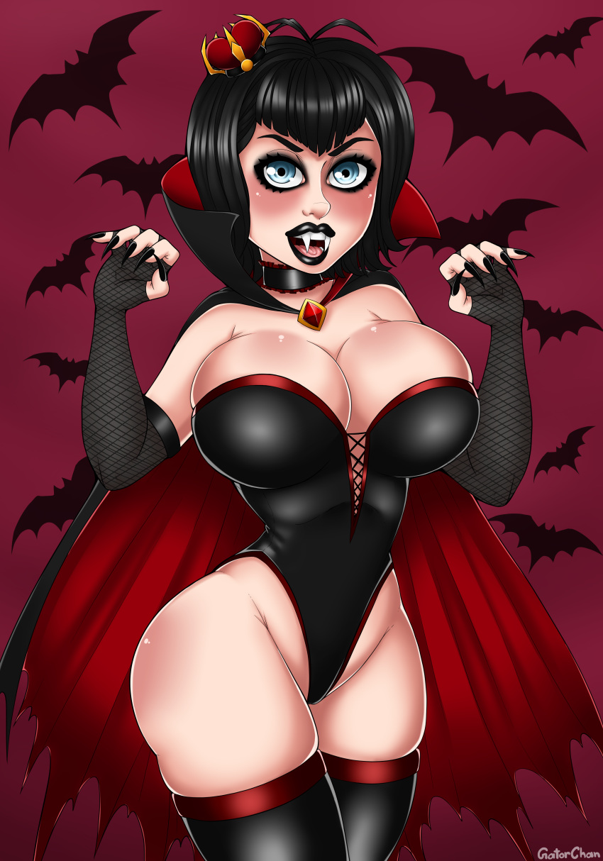 1girls bats big_breasts black_hair black_lips black_lipstick blue_eyes breasts bust busty claws cleavage crown curvy eyeshadow fangs female gatorchan hips hotel_transylvania huge_breasts humanoid large_breasts legs light-skinned_female light_skin lips lipstick makeup mature mature_female mature_woman mavis_dracula queen short_hair slim_waist thick_legs thick_lips thick_thighs thighs tongue vampire voluptuous waist watermark wide_hips