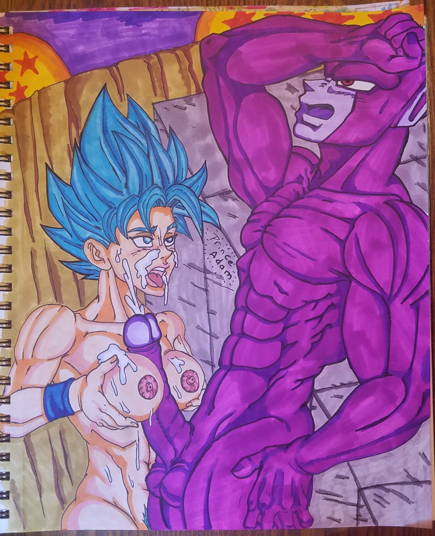 1girls big_penis breasts cum_in_mouth cum_on_body cum_on_breasts cumshot dragon_ball dragon_ball_super facial female female_goku fit_female genderswap hit_(dragon_ball) naked nude_female nude_male paizuri princeadam rule_63 saiyan sex son_goku super_saiyan super_saiyan_blue titjob traditional_media_(artwork)