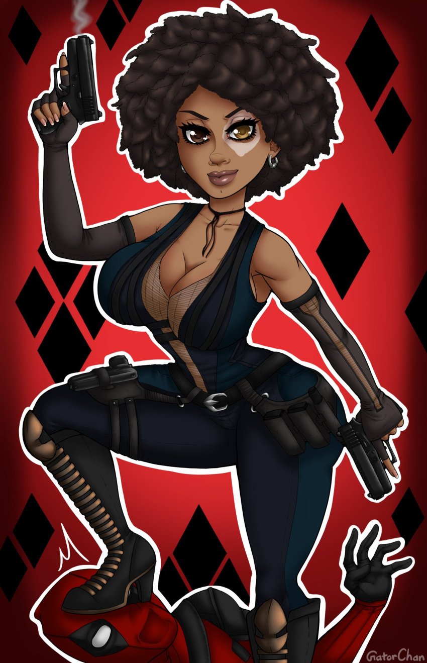 1girls afro big_breasts breasts bust busty cleavage clothed clothing dark-skinned_female dark_skin deadpool deadpool_(film) deadpool_2 domino_(marvel) domino_(zazie_beetz) female female_only gatorchan hero heroine homo_superior large_breasts legs looking_at_viewer marvel marvel_comics mercenary mutant neena_thurman redbone sci-fi science_fiction scifi solo solo_female superheroine thick thighs wade_wilson waist wide_hips woman x-force x-men zazie_beetz