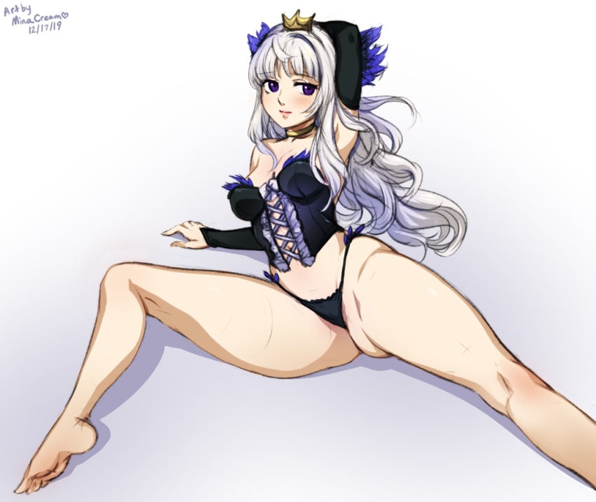 1girls armpits arms_up blush gwendolyn_(odin_sphere) lingerie long_hair minacream odin_sphere solo solo_female vanillaware white_hair