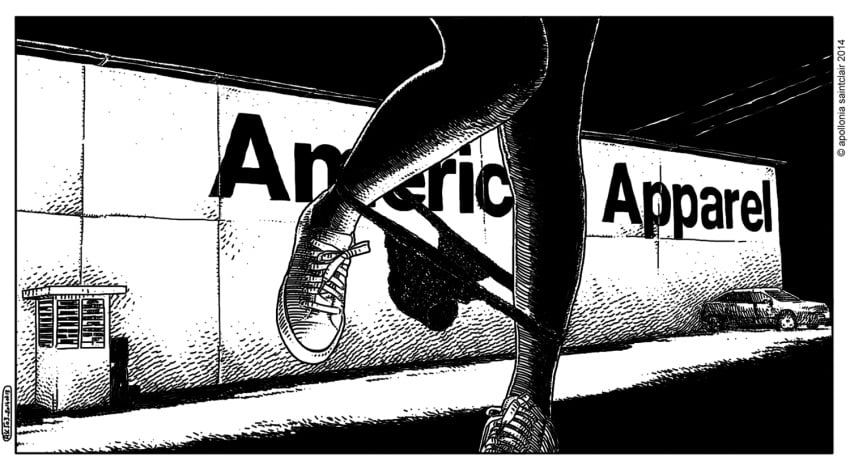 1girls 2014 apollonia_saintclair artist_signature black_and_white brand close-up legwear monochrome outside panties_around_ankles parking_lot public