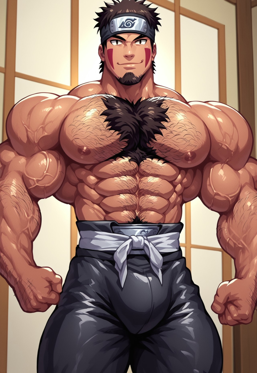 ai_generated bara buff bulge hairy hung inuzuka_kiba kiba muscles