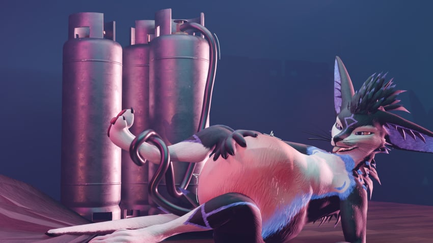 16:9 3d_(artwork) air_inflation anthro belly belly_expansion belly_inflation big_belly blender_(artwork) canid canine claws digital_media_(artwork) expansion fox fur grey_body hi_res hose hose_in_butt hose_inflation inflated_belly inflation male mammal rexouium simple_background solo tail tongue tytolis vaqueroserg widescreen