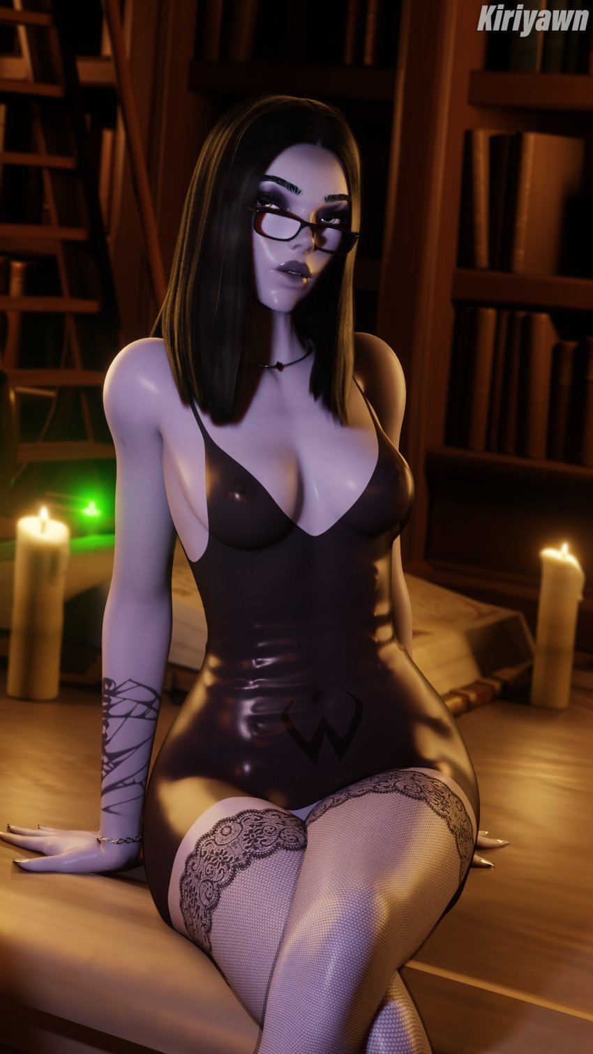 1girls 2024 3d 3d_(artwork) amelie_lacroix black_hair blender blizzard_entertainment breasts cleavage detailed_background dress erect_nipples erect_nipples_under_clothes female female_focus female_only glasses kiriyawn legwear looking_at_viewer medium_breasts nipples overwatch overwatch_2 pose posing presenting purple_body purple_skin showing_off sitting smile smiling solo solo_focus stockings tattoo watermark widowmaker yellow_eyes