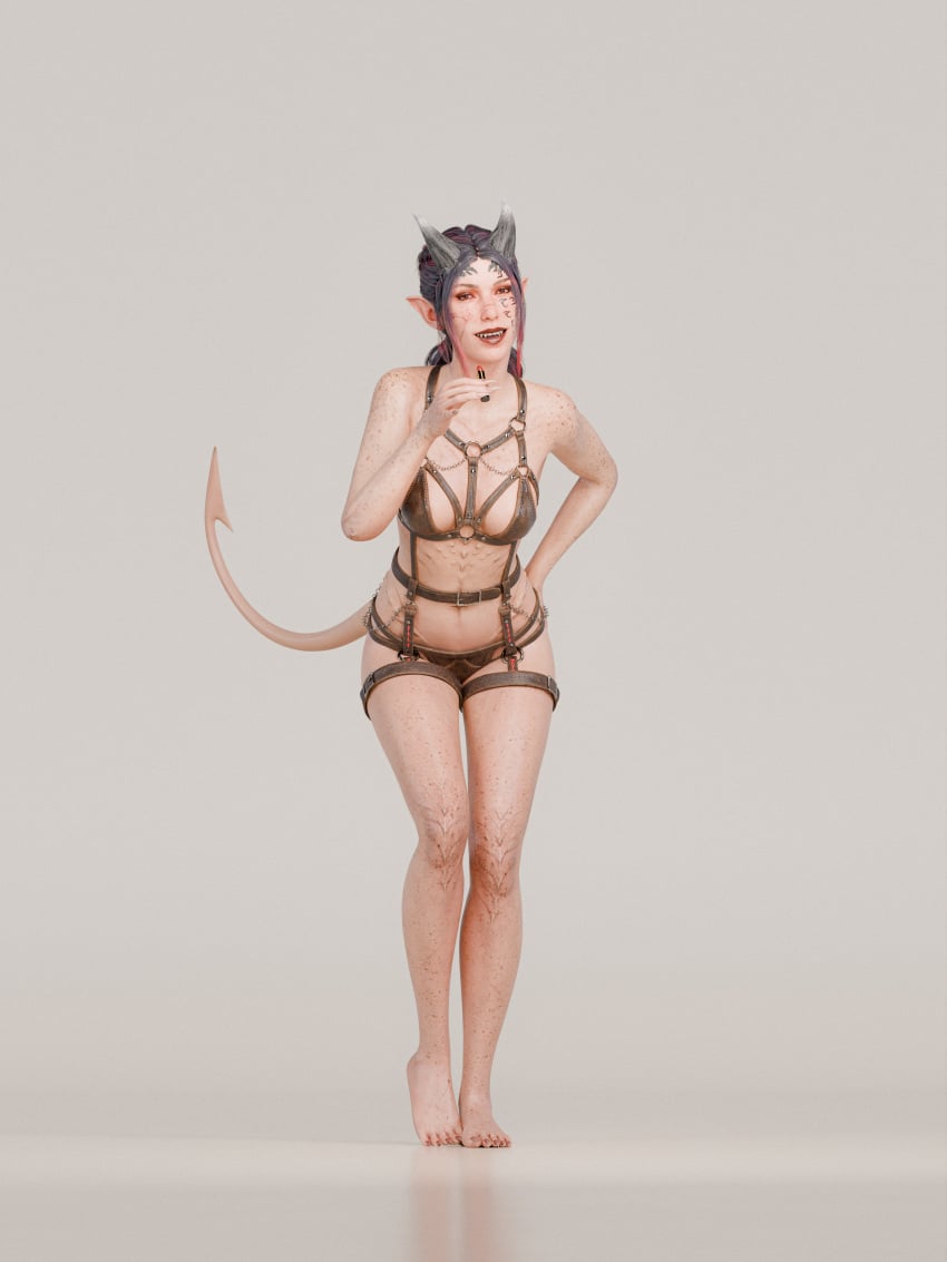 3d 3d_render azrael_tav baldur's_gate baldur's_gate_3 leather leather_lingerie lingerie original_character pin_up pin_up_girl pinup pinup_girl pinup_girls pinup_pose rlg_3d tav tav_(baldur's_gate) tiefling tiefling_asmodeus tiefling_girl