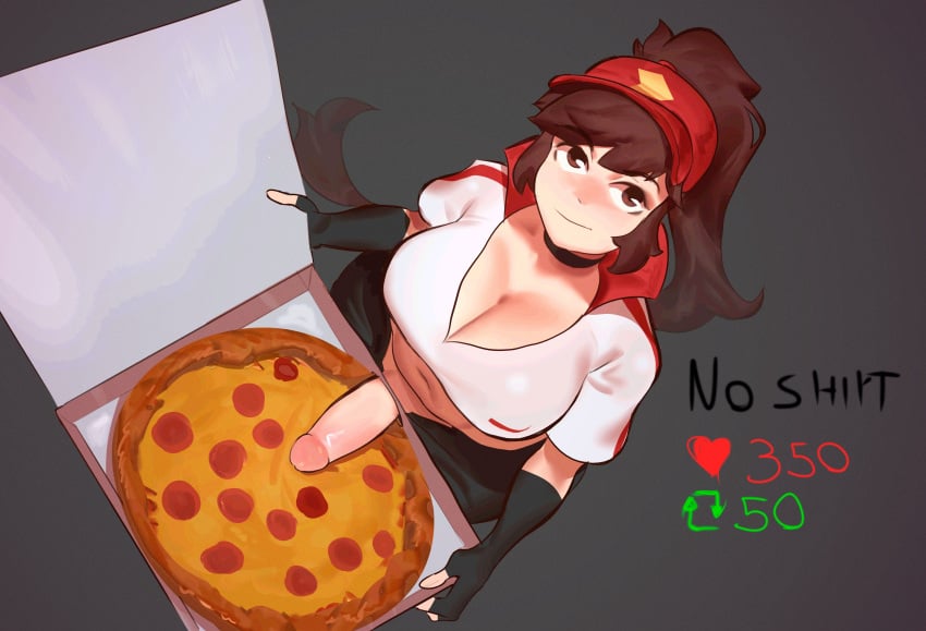 1futa big_breasts big_penis blush breasts brown_eyes brown_hair clothed clothing culinary_masters_series embarrassed erection flashing flashing_penis food_play futa_only futanari highres holding_pizza_box huge_breasts human large_penis league_of_legends light-skinned_futanari light_skin long_gloves long_hair looking_at_viewer looking_up looking_up_at_viewer mostly_clothed penis penis_on_pizza penis_out penis_out_of_pants pepperoni_pizza pizza pizza_box pizza_delivery pizza_delivery_sivir ponytail presenting presenting_penis riot_games sausage_pizza semi-erect simple_background sivir solo standing tagme top_down top_down_view twitter_vote_targets very_long_hair visor_cap yummi_bunny