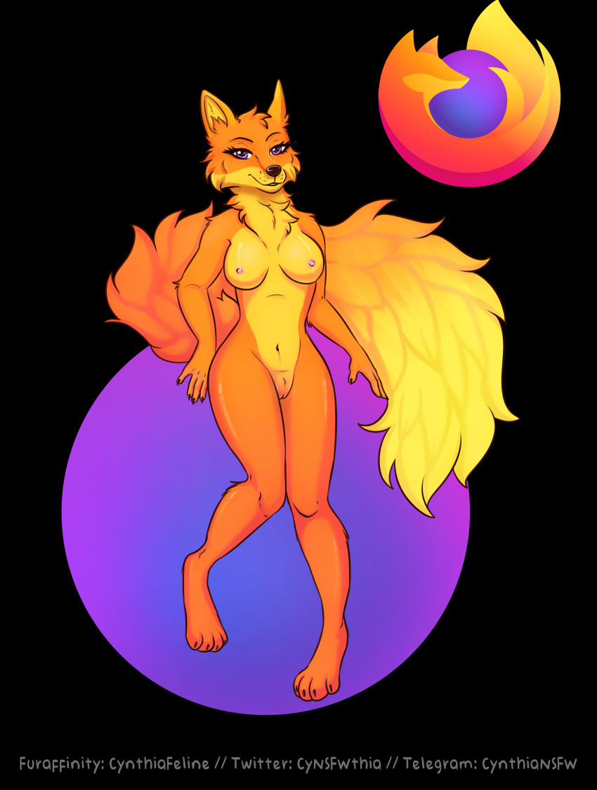 absurd_res anthro browser canid canine canis cynthiafeline female firefox fluffy fox genitals hi_res mammal nipples nude paws pinup pose pussy solo wolf