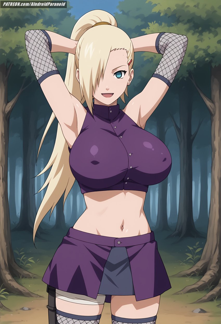 ai_generated aindroidparanoid ass big_breasts blonde_hair breasts breasts_out busty cleavage clothing curvy exhibitionism fat_ass female female_only flirting huge_breasts ino_yamanaka inviting_to_sex large_breasts long_hair narrow_waist naruto naruto:_the_last naruto_(classic) naruto_(series) naruto_shippuden nipples one_eye_covered ponytail slim_girl slim_waist stable_diffusion tits_out voluptuous