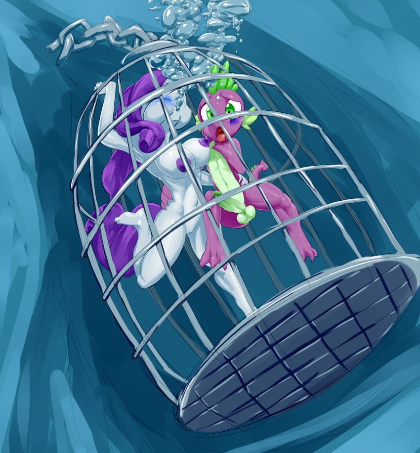 1boy 1girls asphyxiation barefoot breasts breath_holding byondrage cage daemont92 dragon drowning female friendship_is_magic hasbro male my_little_pony nipples nude panic peril pony pussy rarity_(mlp) scared spike_(mlp) swimming underwater young