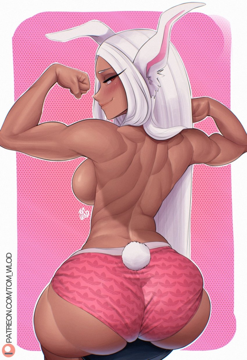 1girls artist_name ass ass_focus back_view big_ass big_breasts blush boku_no_hero_academia breasts cotton_tail dark-skinned_female dark_skin female female_only flexing fluffy_tail large_ass large_breasts long_hair looking_at_viewer looking_pleasured miruko muscular muscular_female my_hero_academia panties panties_only rabbit rabbit_ears rabbit_girl rabbit_tail red_eyes rumi_usagiyama sideboob smug solo solo_female tomwlod topless underwear underwear_only watermark white_hair wide_hips