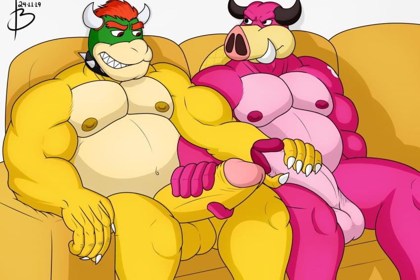 2024 2boys anthro artist_logo balls ballsack bara bayron_(artist) beefy beige_countershading big_penis boner bowser claws couch domestic_pig duo erection fat fat_belly foreskin foreskin_folds furry furry_only gay gay_sex genitals green_head horns huge_cock humanoid_penis intact koopa large_penis magenta_skin male male/male male_nipples male_only mammal mario_(series) mario_and_luigi:_bowser's_inside_story mario_and_luigi_(series) masculine mature_male midbus musclegut muscles muscular_male nude nude_male overweight overweight_male pecs penis pink_countershading red_eyes red_hair reptile retracted_foreskin scalie scrotum sitting smooth_penis sus_(pig) testicles tusks uncut yellow_skin